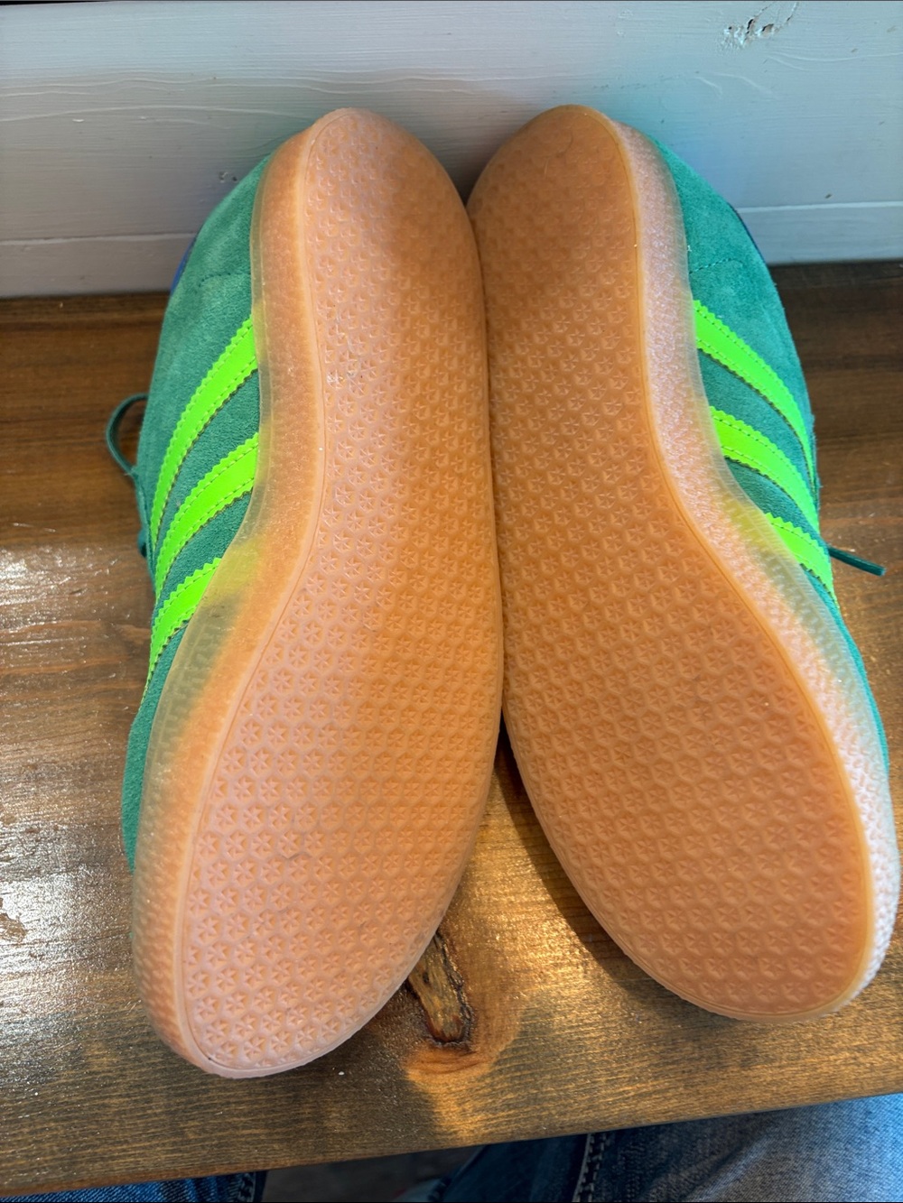 adidas gazelle Women’s Teal Suede Sneakers with Neon Green Stripes - Picture 3 of 6